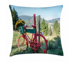 Mountain Landscape and Bike Pillow Cover