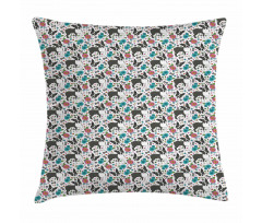 Boston Terriers and Flowers Pillow Cover