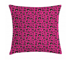 Bull Terrier Dog Heads on Pink Pillow Cover