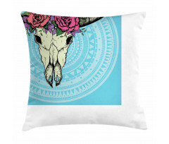 Buffalo Skull with Flowers Pillow Cover