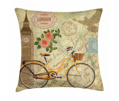 Stamp Big Ben and Bicycle Pillow Cover