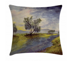 Watercolor River Scene Pillow Cover