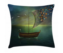 Boat Sailing in a Calm Sea Pillow Cover