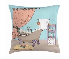 Bathroom Tub Illustration Pillow Cover