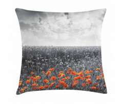 Flower Field Greyscale Design Pillow Cover