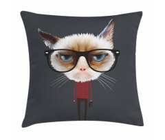 Hipster Feline with Giant Head Pillow Cover