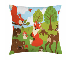 Happy Animals in Forest Pillow Cover