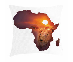 Lion and African Map Sunset Pillow Cover