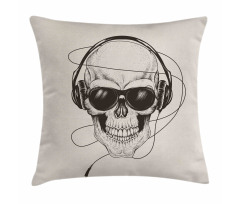 Retro Skull with Headphones Pillow Cover