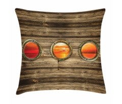 Rustic Wooden Ship Pillow Cover