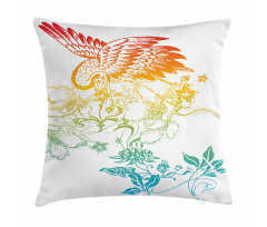 Oriental Bird with Flowers Pillow Cover