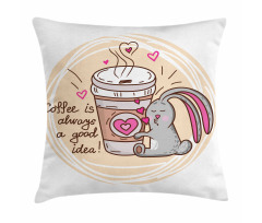 Coffee Lover Rabbit Words Pillow Cover