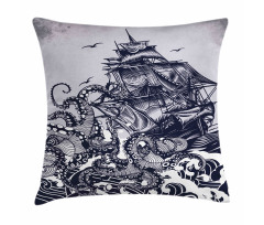 Octopus and Ship in Storm Pillow Cover