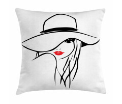 Girl Wearing a Big Floppy Hat Pillow Cover