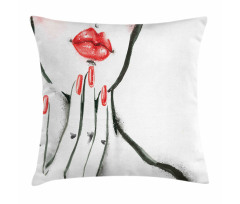 Red Nails and Blushed Cheeks Pillow Cover