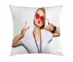 Blond Festival Girl Posing Pillow Cover