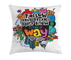 Monster Doodle Positive Words Pillow Cover