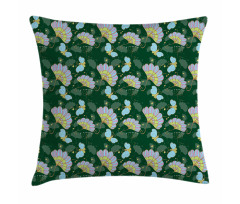 Cartoonish Flowers Butterfly Pillow Cover