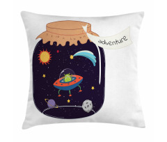 Hand Drawn Alien in a Jar Pillow Cover