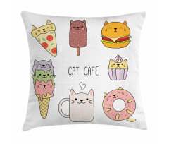 Cats Cafe Food Shapes Pillow Cover