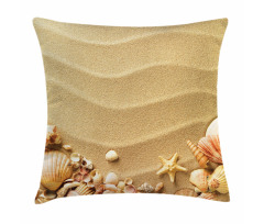 Various Seashells on Sand Pillow Cover