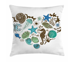 Heart with Aquatic Animals Pillow Cover