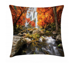 Autumn River Stream on Rocks Pillow Cover