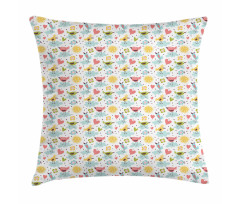 Birds Hearts and Flowers Pillow Cover