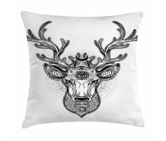 Ornate Deer Head Moon Antlers Pillow Cover