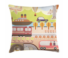 Train Ship Airplane Bus Pillow Cover