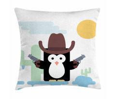 Cacti Cowboy Penguin in a Hat Pillow Cover