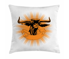 Furious Bull Head Portrait Pillow Cover