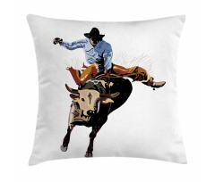 Cowboy Bucking Bull Western Pillow Cover