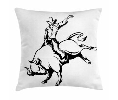 Cowboy Riding a Wild Bull Pillow Cover