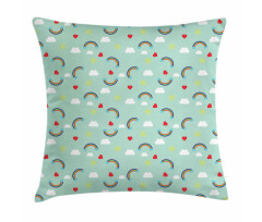 Rainbow Sky Clouds Heart Pillow Cover