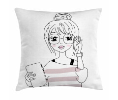 Sketchy Hipster Girl Tablet Pillow Cover