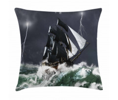 Storm Ship on Wavy Ocean Pillow Cover