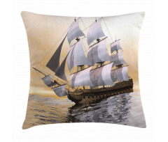 Ship Sailing on Ocean Pillow Cover