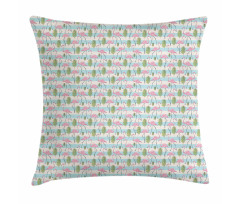 Pink Flamingos Palm Leaves Pillow Cover