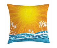 Wavy Ocean Palm Trees Lines Pillow Cover