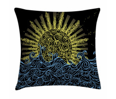 Wavy Ocean Summer Sky Motif Pillow Cover