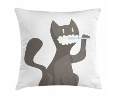 Pet Feline Brushing Teeth Motif Pillow Cover