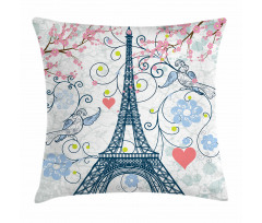 Eiffel Swirling Flowers Heart Pillow Cover