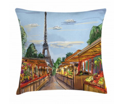 Colorful Sketch Street Eiffel Pillow Cover