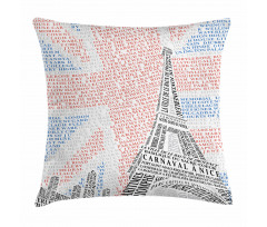 Eiffel Tower on Union Jack Pillow Cover