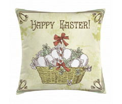 Vintage Ribbon Basket Eggs Pillow Cover