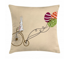 Bunny on Bike Egg Balloons Pillow Cover