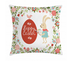 Egg Bunny Bloom Floral Frame Pillow Cover