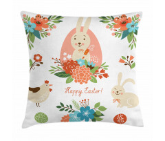 Pastel Bunny Flowers Cartoon Pillow Cover