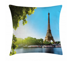 Sunny Day Eiffel Tower River Pillow Cover